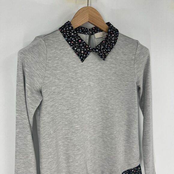 LOFT Long Sleeve Top Floral‎ Collar & Ruffle Hem Womens Petite Size XXS Gray NWT - Picture 3 of 12